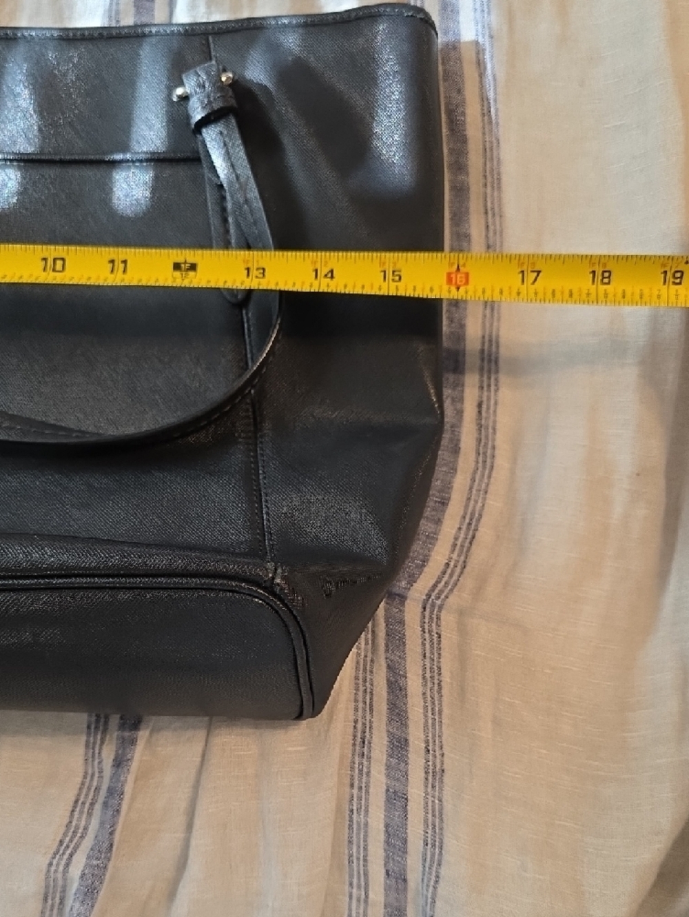 Coach Black Leather Tote with Beige Tag - Picture 7 of 9